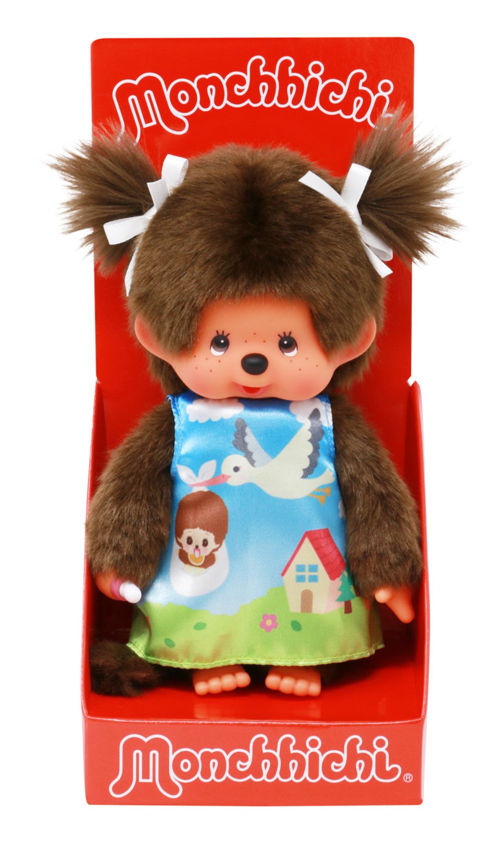 Monchhichi 243891 Plüschfigur Mädchen Storchenkleid braun 20 cm Stoff