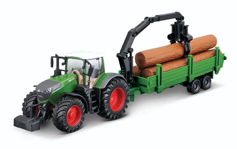 Bburago 18-31677 Traktor Fendt mit Holz-Transporter 10 cm Schwungrad