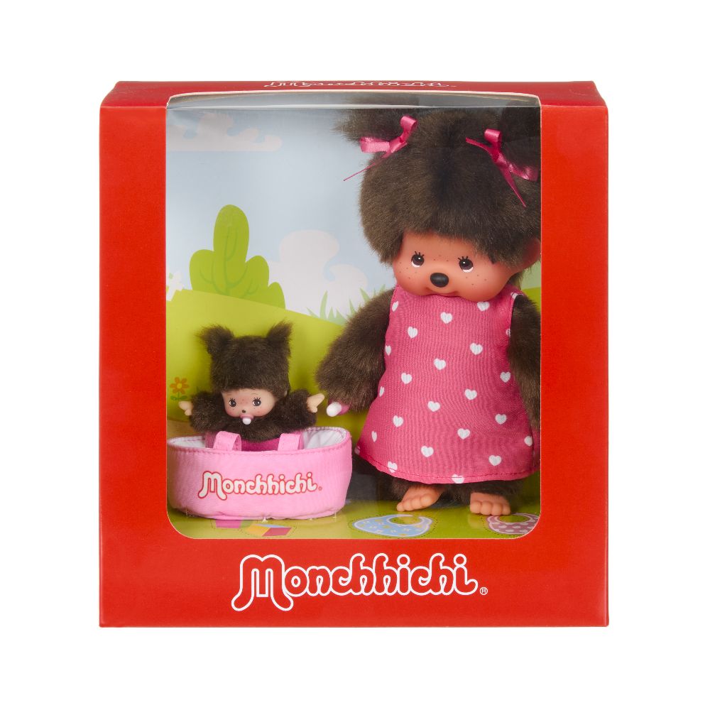 Monchhichi 204076 Plüschfigur Girl mit Cot und Bebichhichi 20 cm Stoff NEU