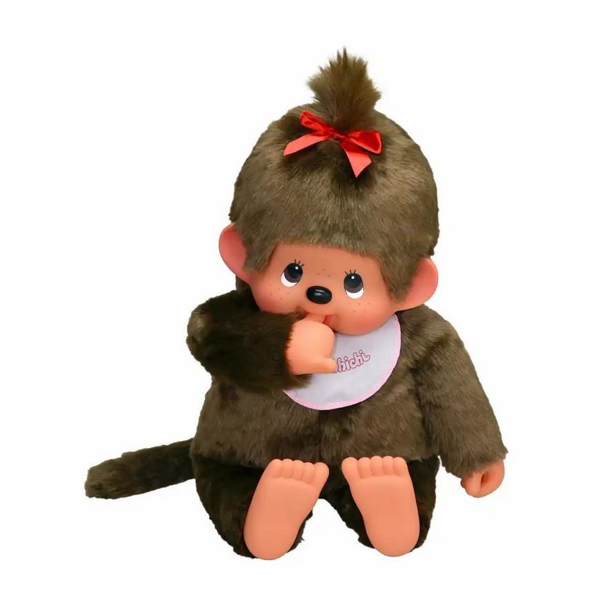 Monchhichi 255630 Plüschfigur Mädchen mit Latz pink/braun 80 cm Stoff