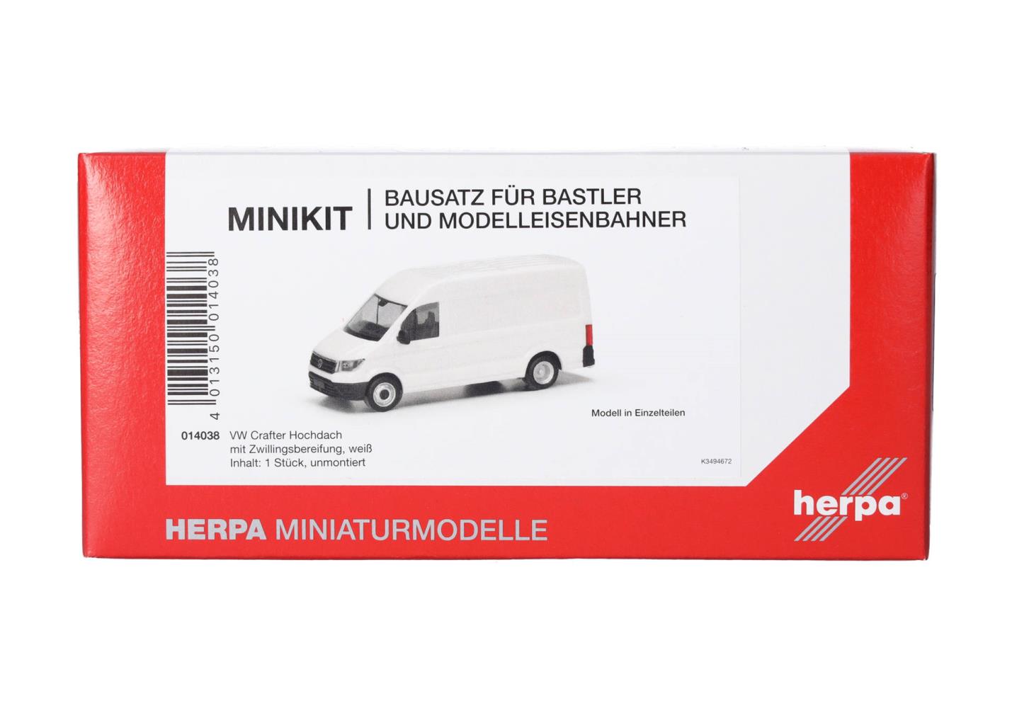 Herpa 014038 MiniKit VW Crafter Kasten HD Zwillingsantrieb weiß 1:87