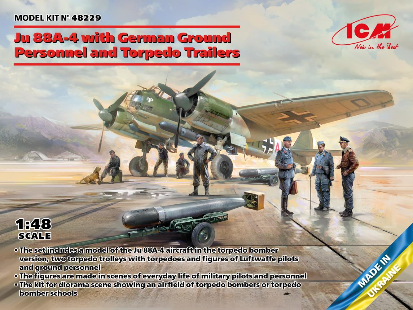 ICM 48229 Ju 88A-4 + Germ Ground Perso + Torpedo Trailers 1:48