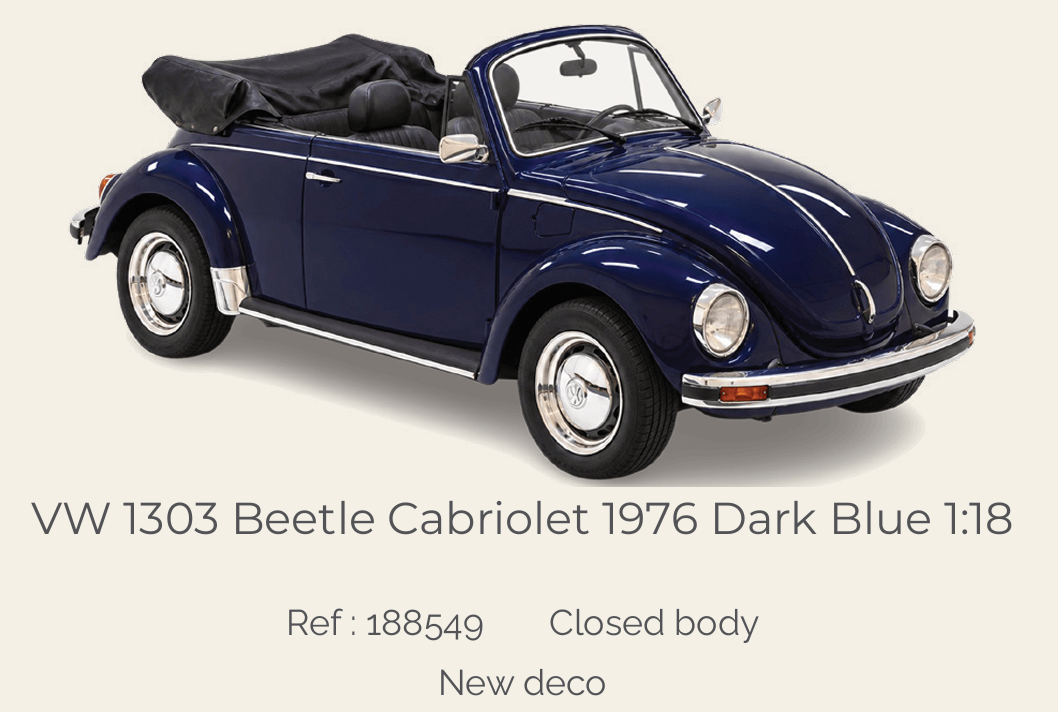 Norev 188549 VW 1303 Beetle Cabriolet 1976 Dark Blue 1:18