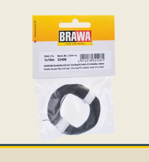 Brawa 32408 Hochflexible Decoderlitze 0,05 mm² schwarz Neu OVP