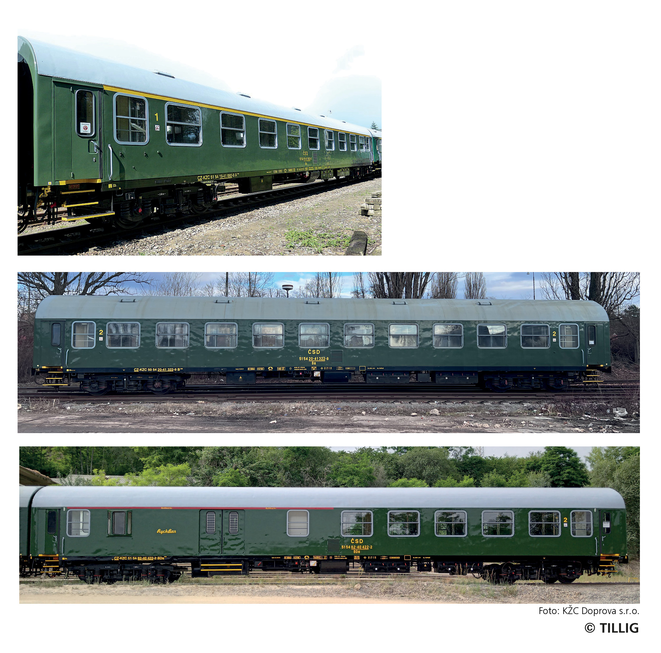 Tillig 70081 Reisezugwagenset „Retro-Zug der KŽC Doprava s.r.o.“, bestehe