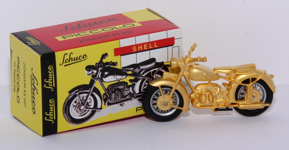 Schuco Piccolo Set Triumpf Boss, Zündapp KS 602, BMW R27, 1:90, gold, OVP