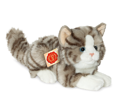 Teddy Hermann 906919 Katze liegend grau 20 cm Stoff/Plüsch/Kuscheltier NEU