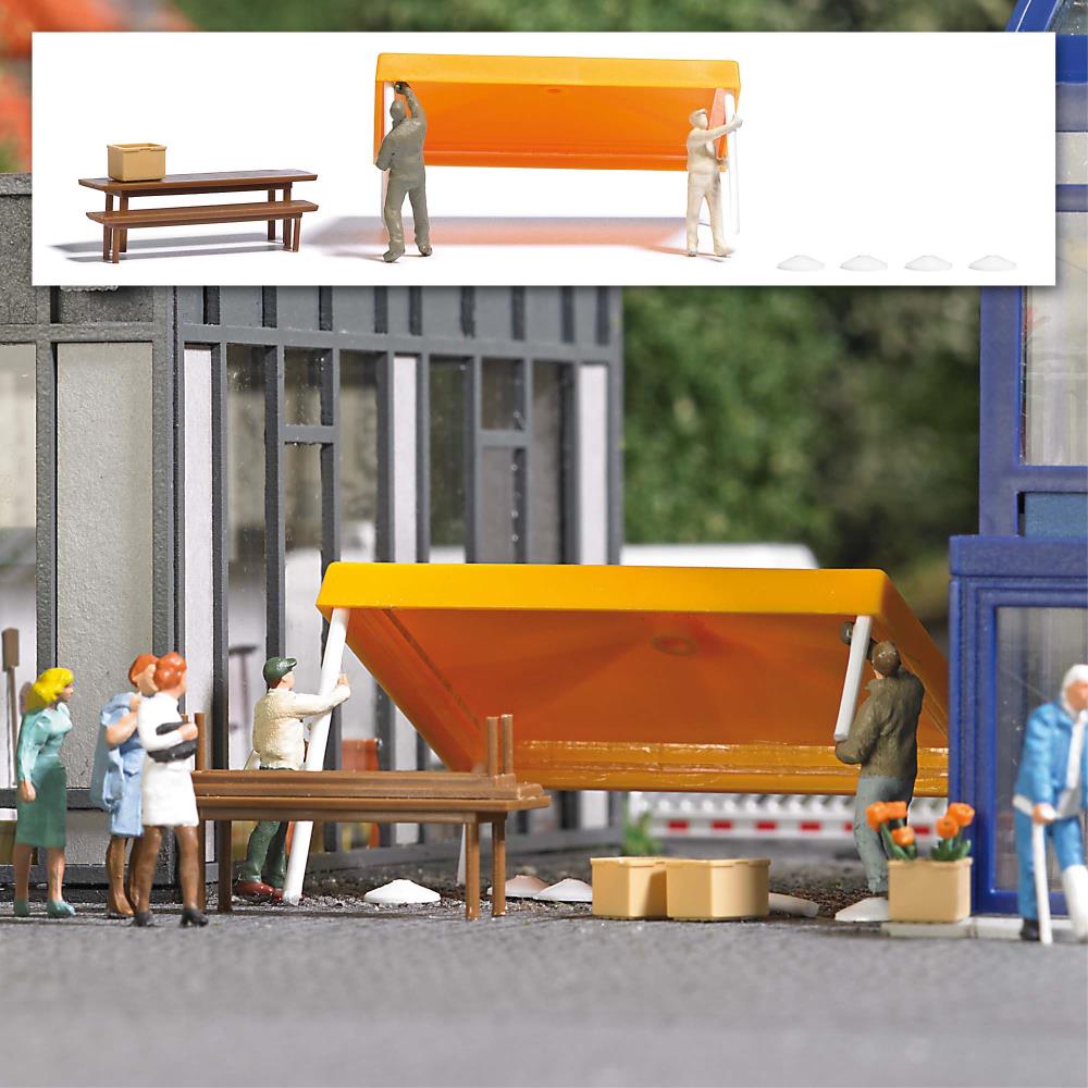 Busch 1821 Marktstand Aufbau 1:87 Spur H0 Bausatz Neu OVP
