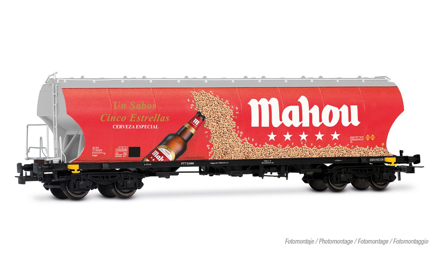 Electrotren HE6090 RENFE, 4-achs. Getreidesilowagen mit runden Seiten „Mahou“