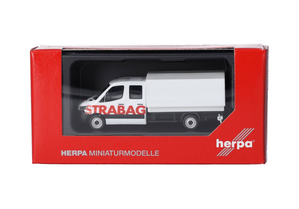 Herpa 098991 MB Sprinter '18 DoKa Pritsche/Plane "STRABAG" 1:87