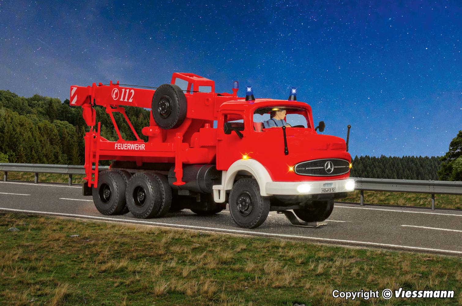 Viessmann 8052 Feuerwehr MB Rundhauber 3-achs Bergekran Spur H0