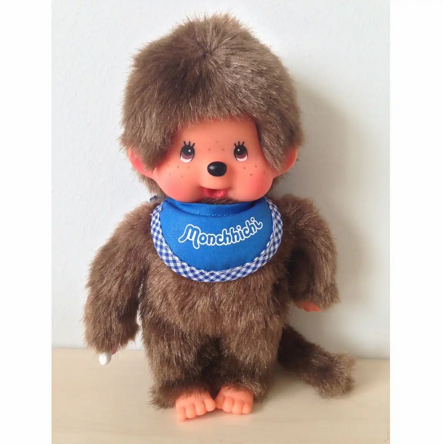Monchhichi 255040 Plüschfigur Junge mit Latz blau/braun 20 cm Stoff NEU