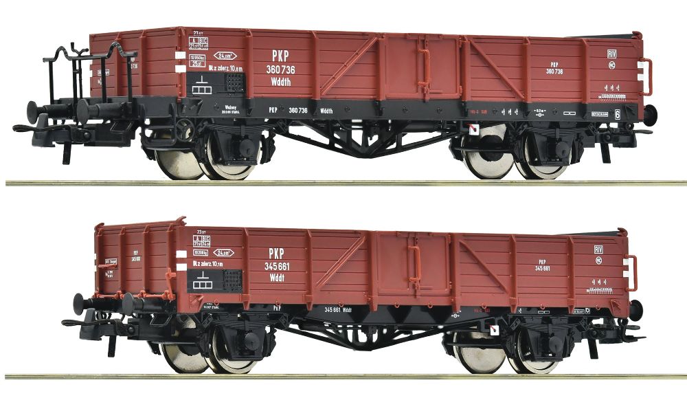 Roco 6600150 2-tlg Set Offene Güterwagen PKP 1:87 Spur H0 DC