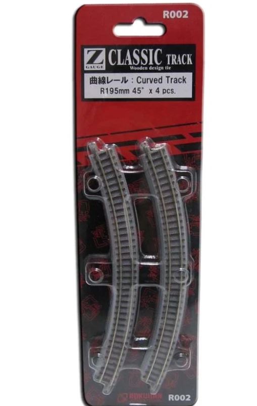 Rokuhan R002 Gleis gebogen R195-45° 4 Stück 1:220 Spur Z Neu OVP