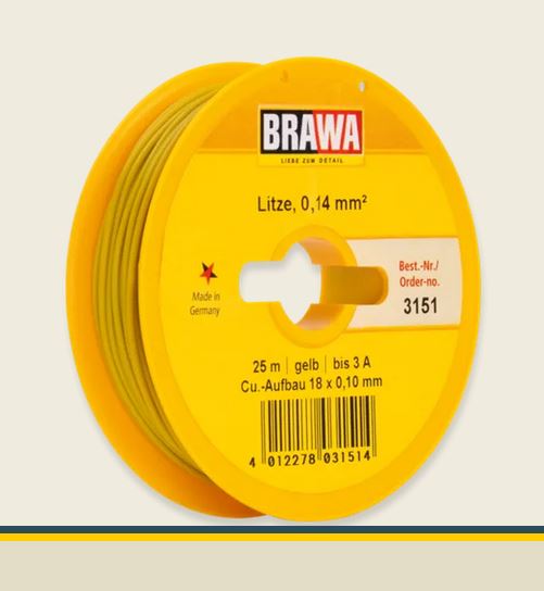 Brawa 3151 Litze 0,14 mm² gelb 25-m-Spule Einadrig Neu OVP