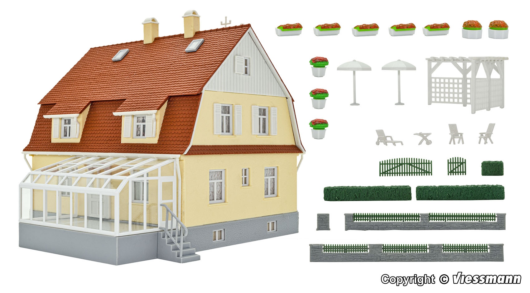 Kibri 38700 Wohnhaus m. Wintergarten, Bausatz, Spur H0, NEU OVP