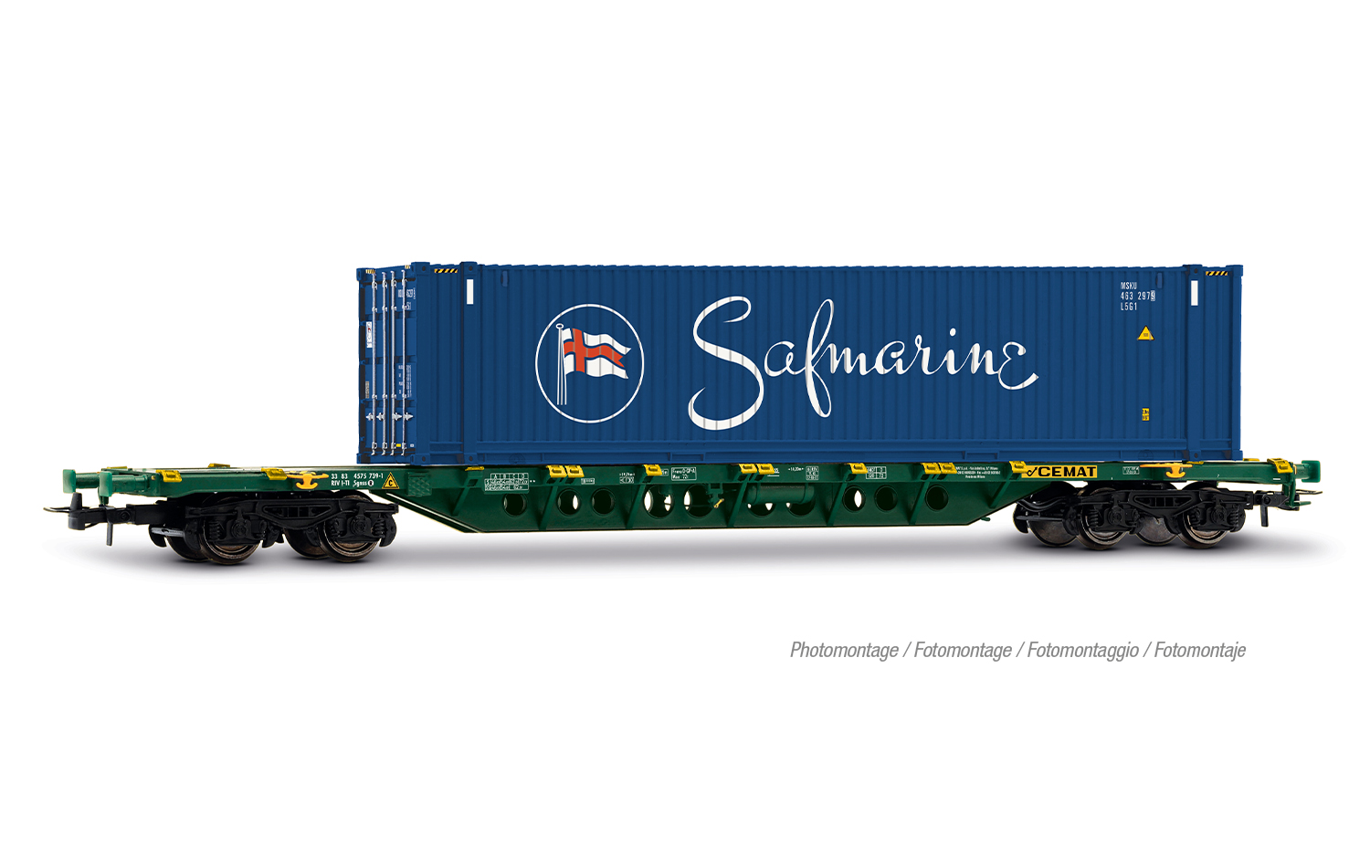 Jouef HJ6329 CEMAT, Containerwagen der Bauart Sgnss, grün, mit 45'-Contai