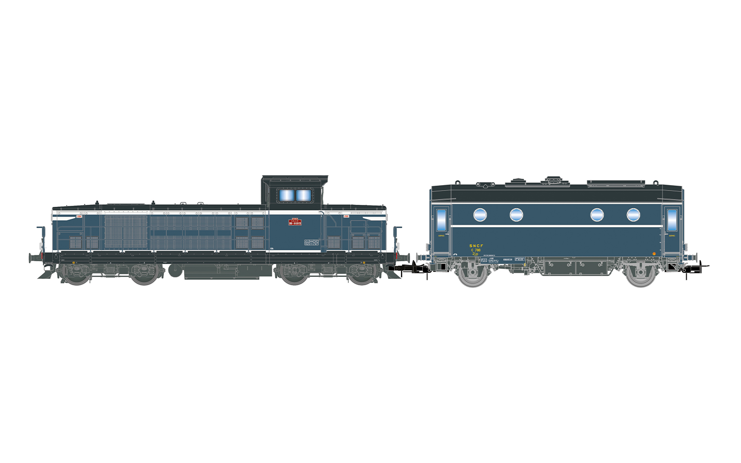 Jouef HJ2474 SNCF, Diesellokomotive BB 66013, weiß/blau + Heizkesselwagen