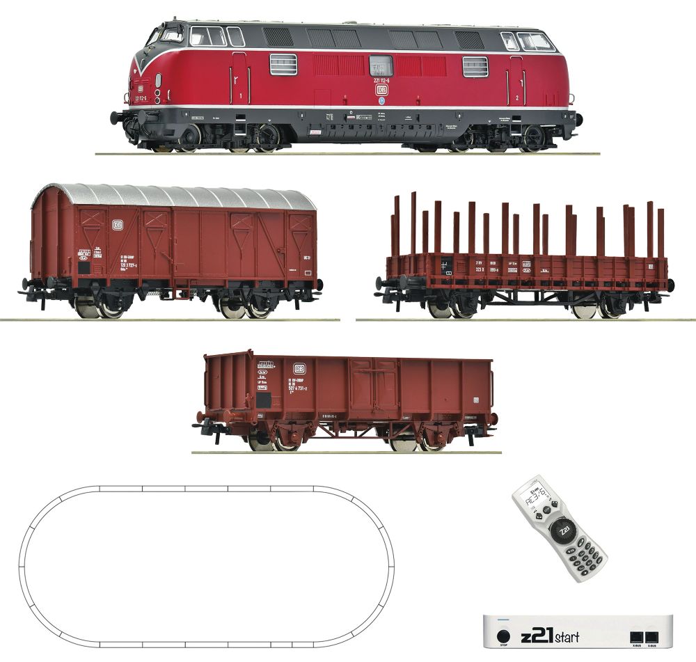 Roco 5110008 z21 start Digitalset Diesellok BR 221 Güterzug DB Spur H0