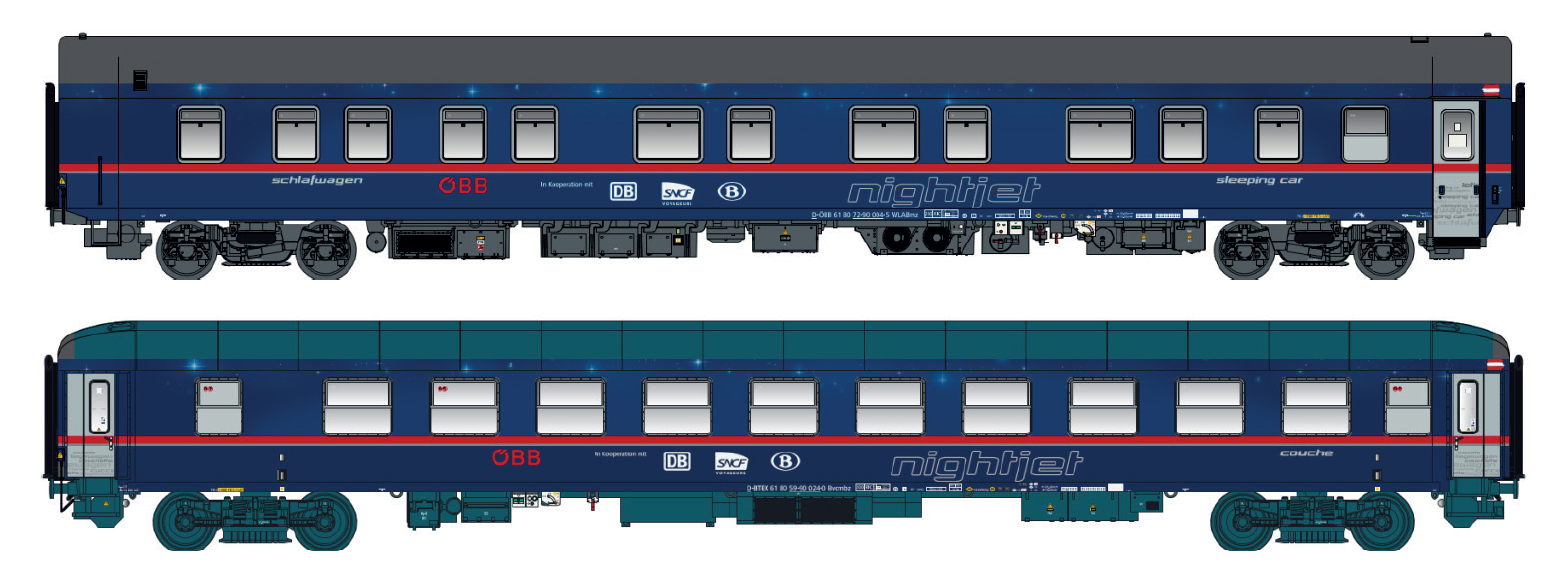 LS Models 97037N 2er Set Nachtzugwgn WLABmz + Bvcmbz ÖBB Nightjet Spur N