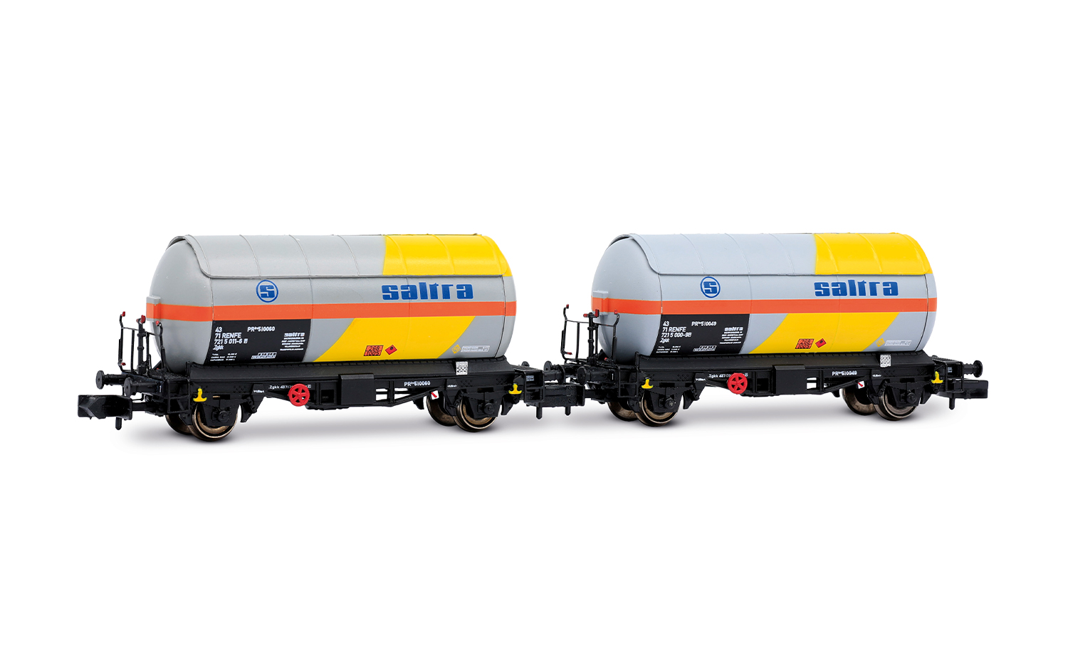 Arnold HN6721 RENFE, 2-tlg. Set 2-achs. PR-Kesselwagen, „Saltra“, gelb-gra