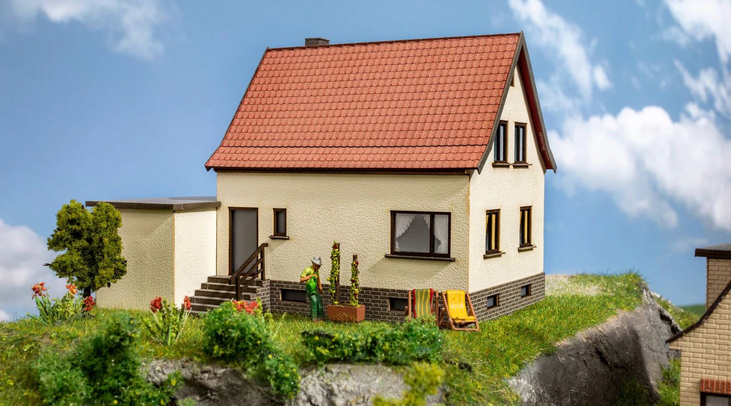 Noch 66606 Siedlungshaus mit Garage - Spur H0 - Bausatz - Neu