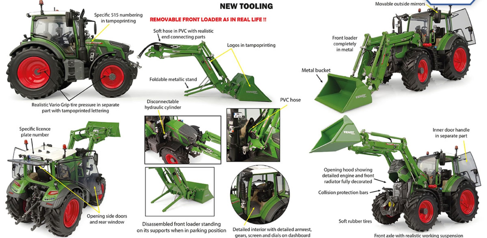 Universal Hobbies UH6741 Fendt 515 Vario with frontloader 2026 1:32 Spur 1 NEU