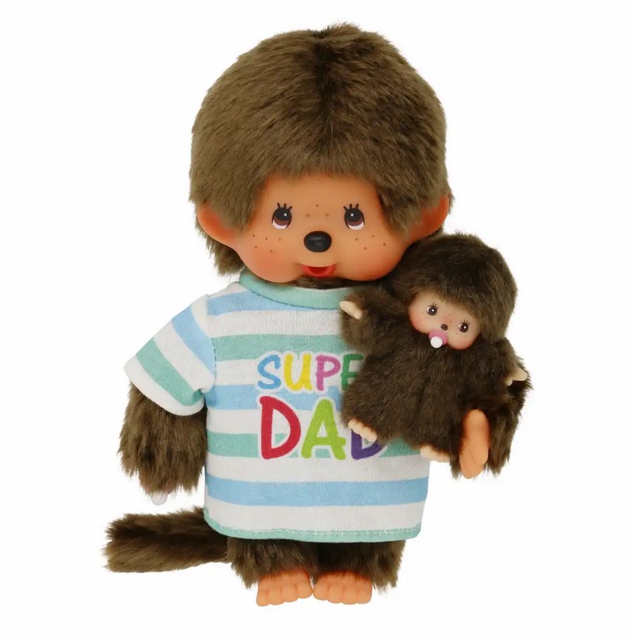 Monchhichi 220960 Plüschfigur Vater mit Kind blau/braun 20 cm Stoff NEU