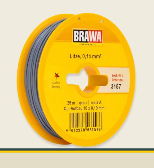 Brawa 3157 Litze 0,14 mm² grau 25-m-Spule Einadrig Neu OVP