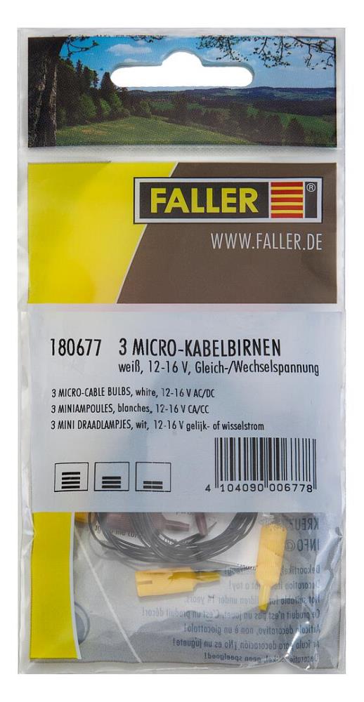 Faller 180677 3 Micro-Kabelbirnen weiß 1:87 Spur H0/TT/N Neu