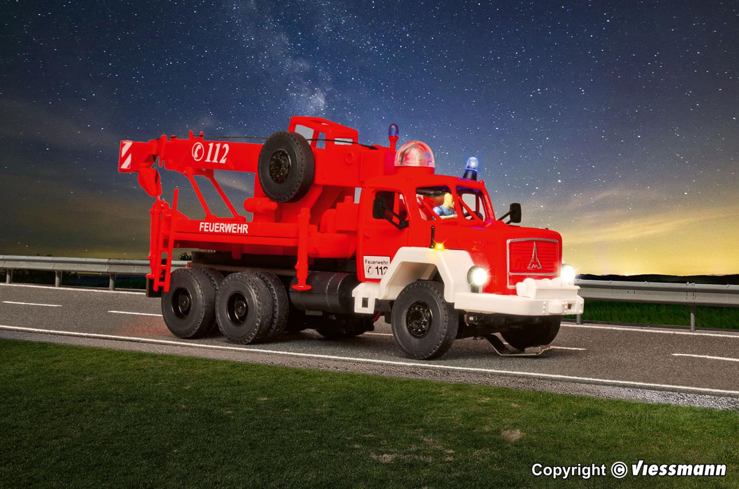 Viessmann 8051 Feuerwehr MAGIRUS DEUTZ 3-achs Bergekran Spur H0
