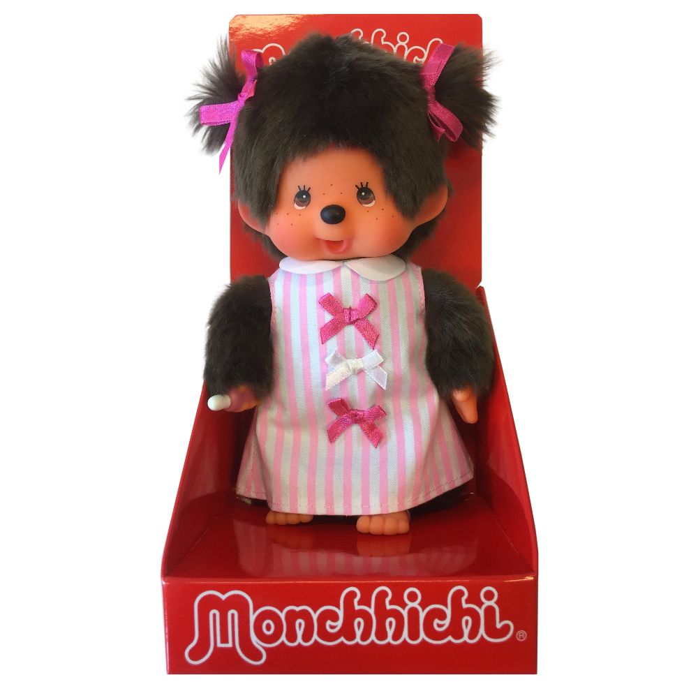 Monchhichi 223589 Plüschfigur Mädchen mit pinkem Band 20 cm Stoff NEU
