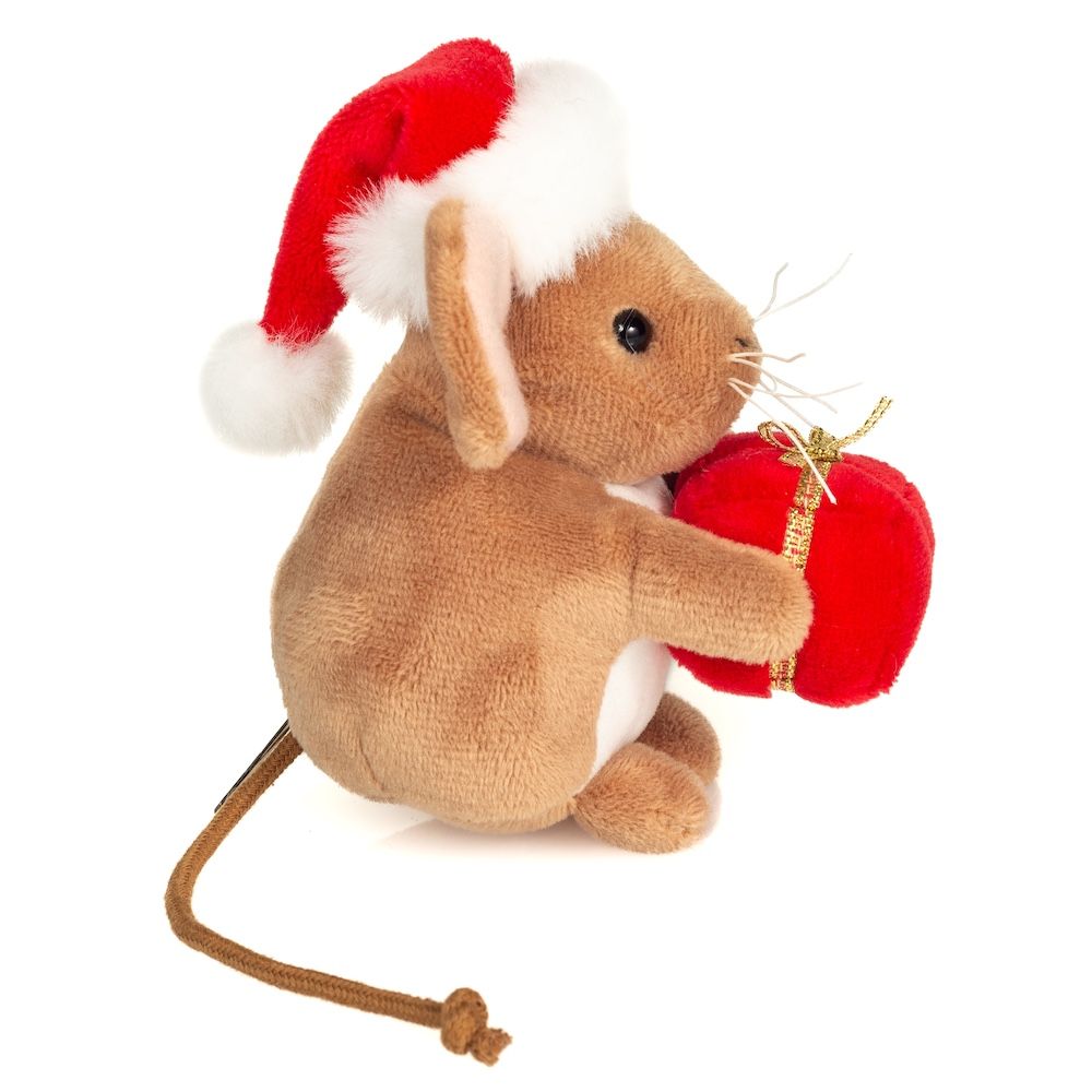 Teddy Hermann 946212 Weihnachtsmaus mit Geschenk 11 cm Plüsch/Kuscheltier