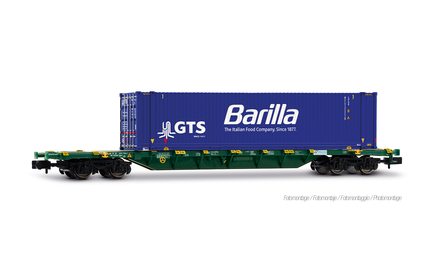 Arnold HN6743 Mercitalia Intermodal, 4-achs. Containerwagen Sgnss, grün, m