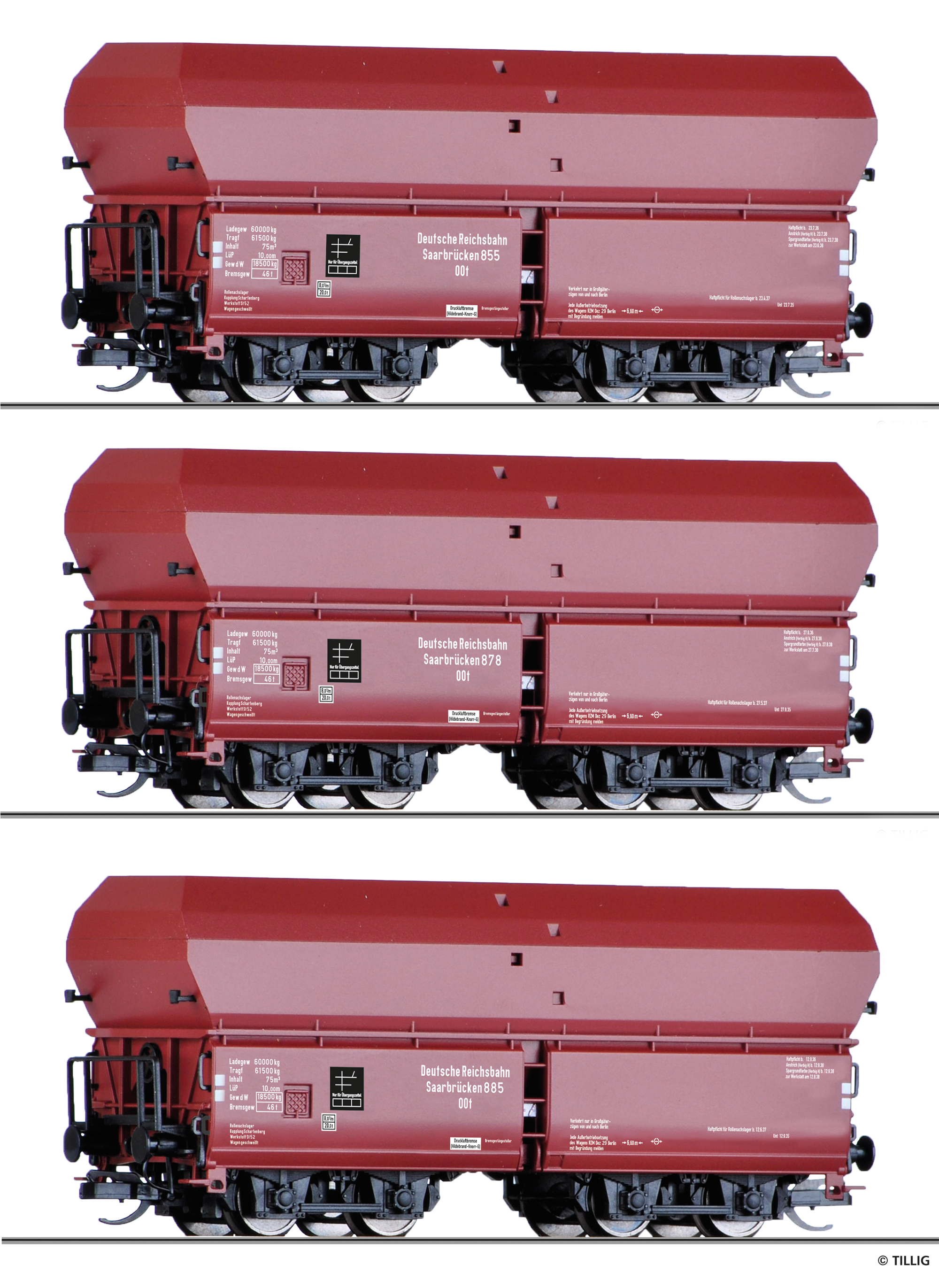 Tillig 01138 Güterwagenset der DRG, bestehend aus drei Selbstentladewagen