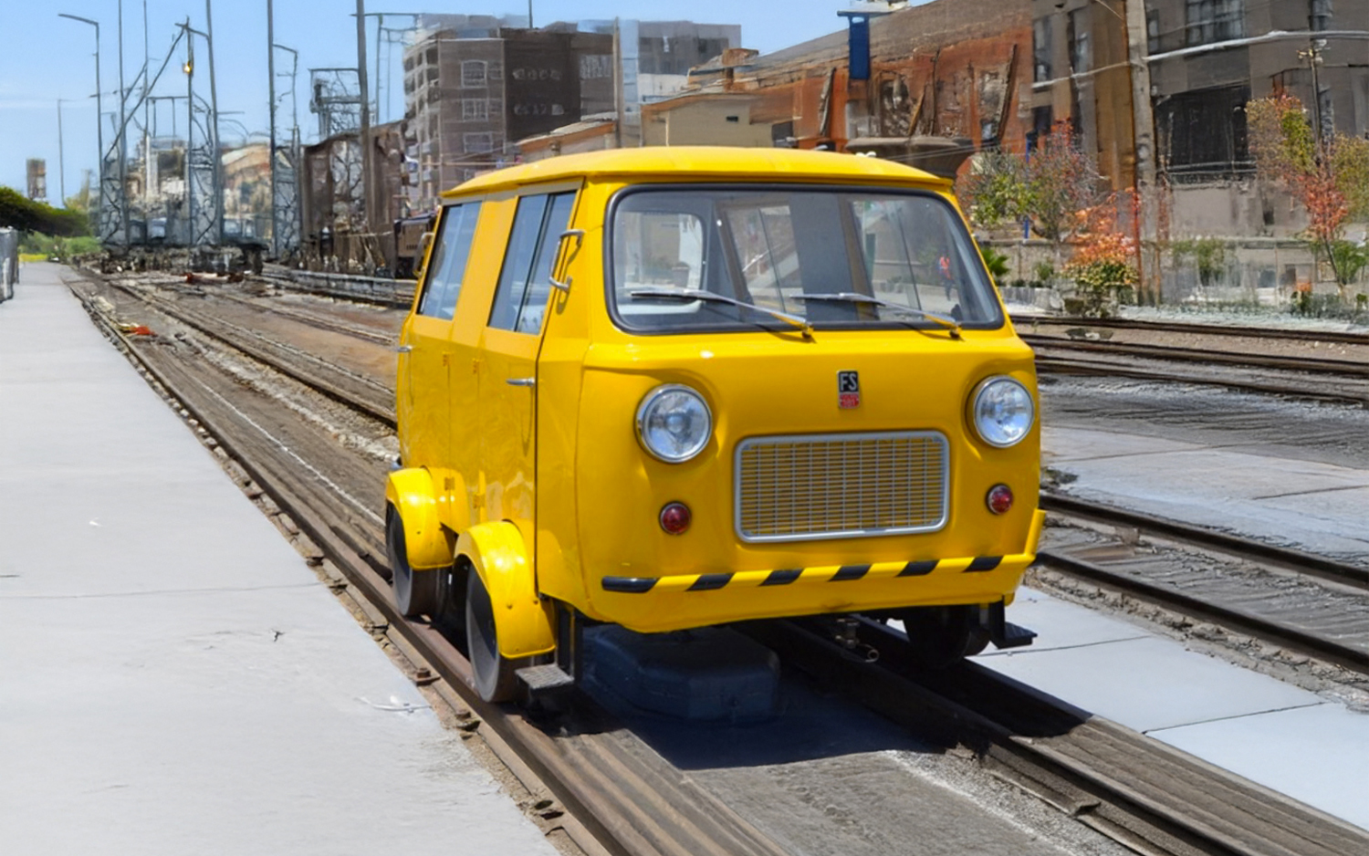 Rivarossi HR9005D FS, Draisine Fiat 500 mit rechteckigem Kühlergrill, gelbe Fa