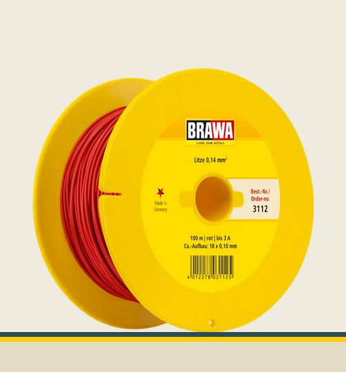 Brawa 3112 Litze 0,14 mm² rot 100-m-Spule Einadrig Neu OVP