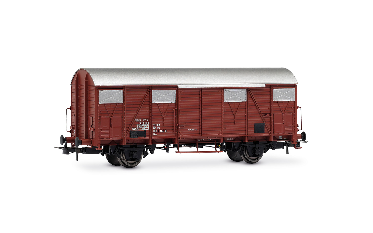 Rivarossi HR6696 FS, 2-tlg. Set gedeckter Güterwagen der Bauart Ghs, braune F