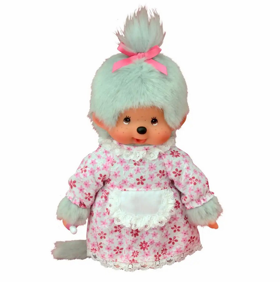 Monchhichi 233150 Plüschfigur Großmutter mit Kleid grau 20 cm Stoff NEU