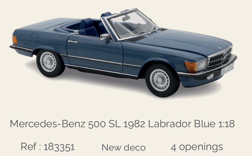 Norev 183351 Mercedes-Benz 500 SL 1982 Labrador Blue 1:18