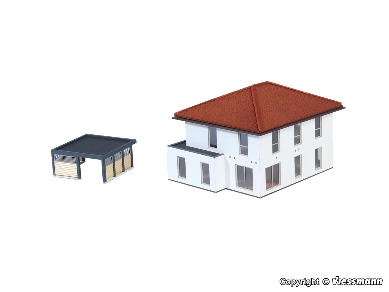 Kibri 38336 Kubushaus Mia mit Carport Polyplate 1:87 Spur H0 Neu