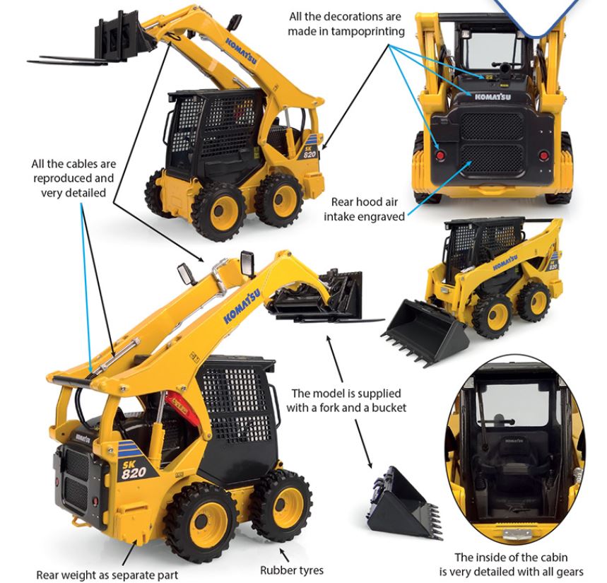 Universal Hobbies UH8177 Komatsu SK820 with 2 implements 1:25 Standmodell