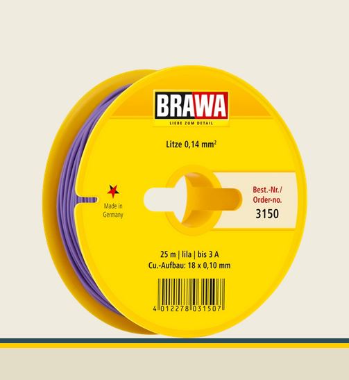 Brawa 3150 Litze 0,14 mm² lila 25-m-Spule Einadrig Neu OVP