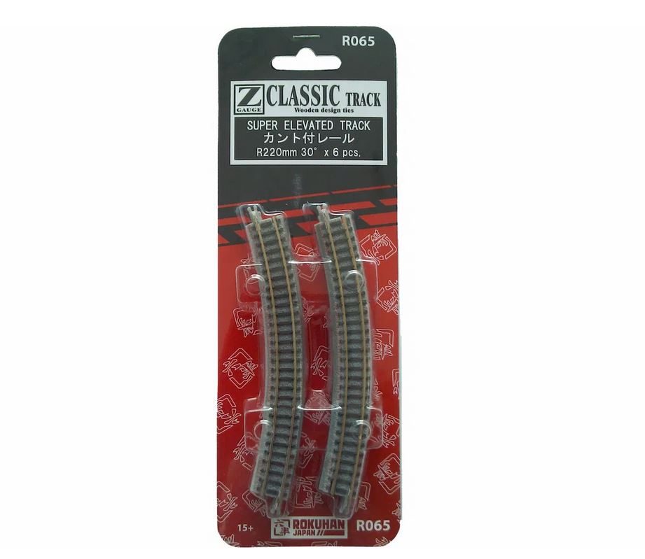 Rokuhan R065 Gleis überhöht R220-30° 1:220 Spur Z Neu OVP 6 Stück
