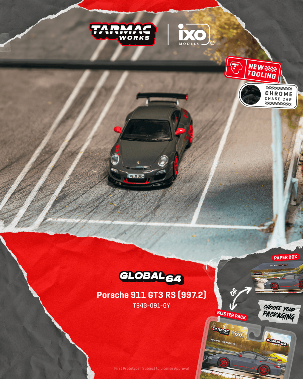 Tarmac Works T64G-091-GY 1:64 PORSCHE 991 (997) GT3 RS GREY 2008