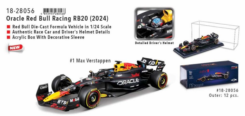 Bburago 18-28056 F1 Oracle Red Bull RB20 ´24 mit Helm Hardcase #1 Verstappen
