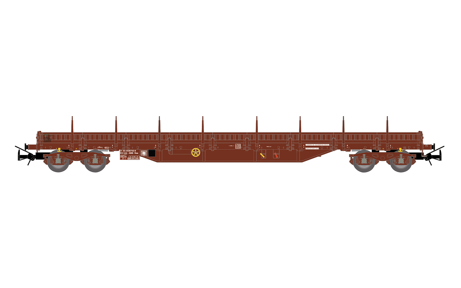 Rivarossi HR6713 CH-SBB, 4-achs. Rungenwagen, Res, braun mit grauen Achslager