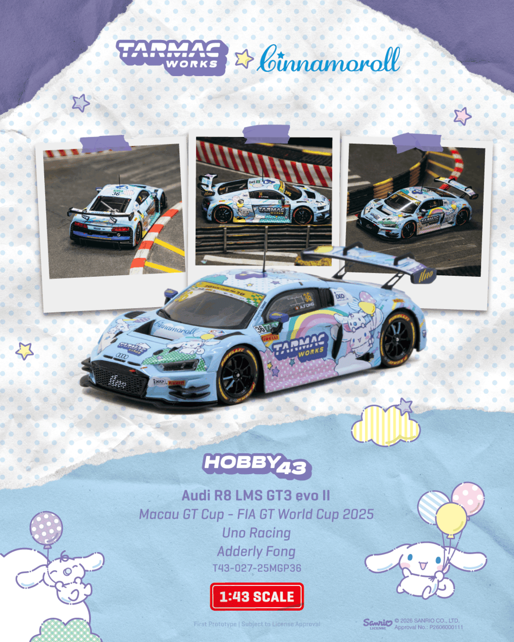 Tarmac Works T43-027-25MGP36 1:43 AUDI R8 LMS GT3 EVO II MACAU GT CUP 2025