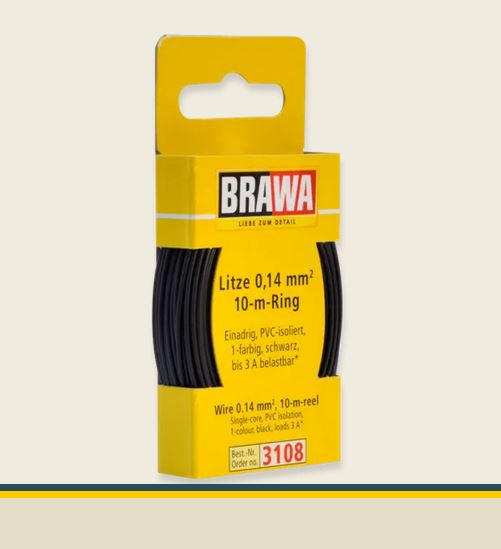 Brawa 3108 Litze 0,14 mm² schwarz 10-m-Ring Einadrig Neu OVP