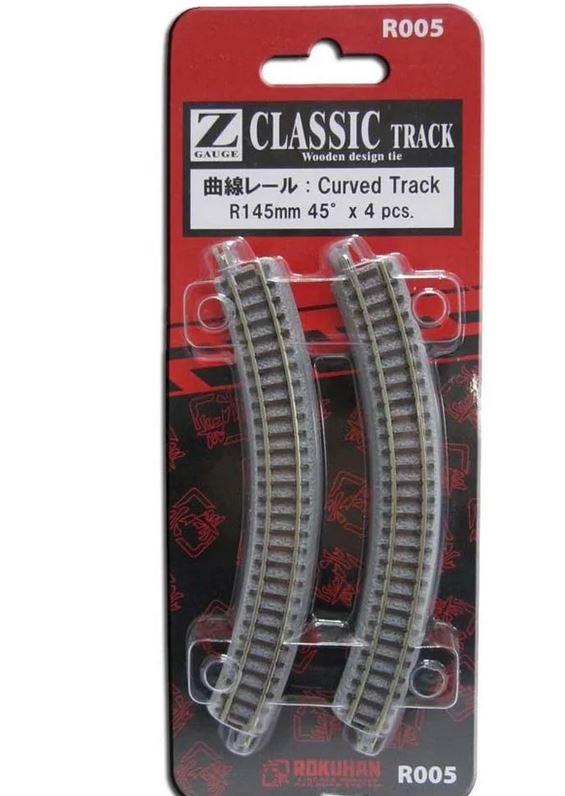 Rokuhan R005 Gleis gebogen R145-45° 4 Stück 1:220 Spur Z Neu OVP